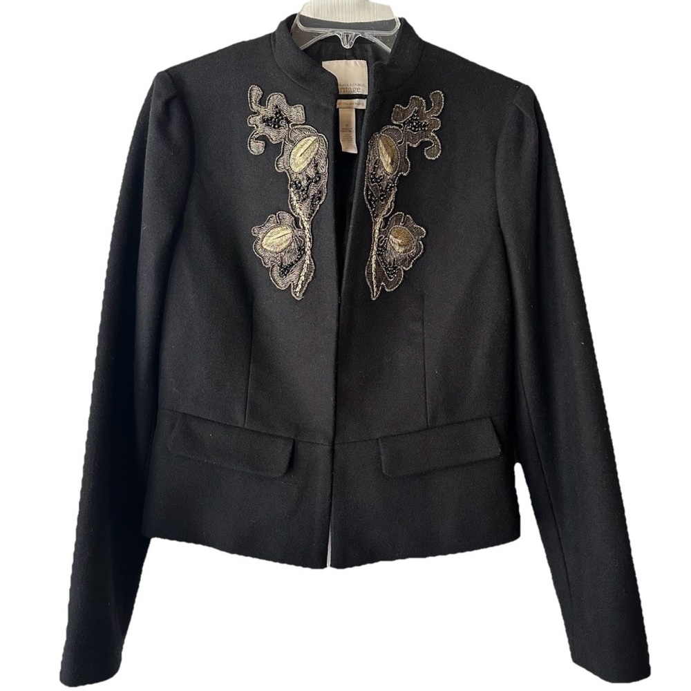 New Banana Republic Heritage Beaded Gold Black Wool Blend Coat Jacket Size 6